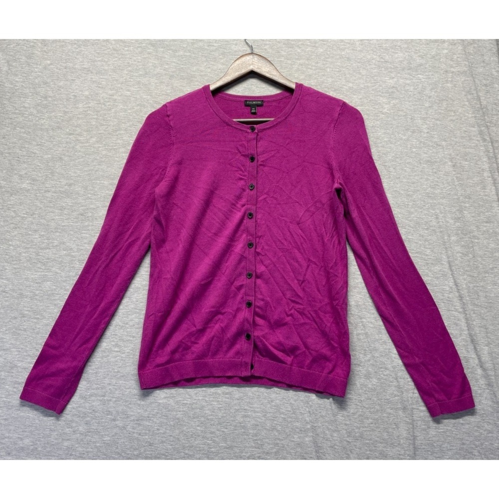 Talbots Modern Classic Cardigan Sweater Women XS Fuchsia Tight Knit Button Front